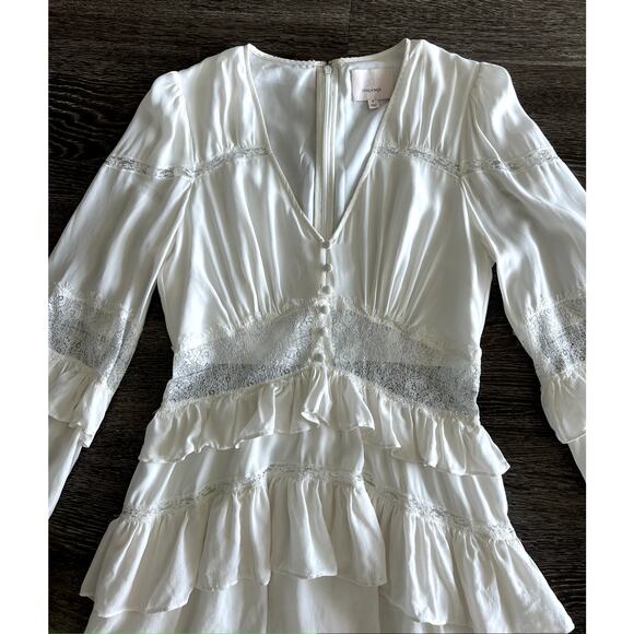 EUC Cinq à Sept Sanya Dress Ivory 100% Silk Tiered Mini Dress Size 6 Ruffle Lace - Picture 14 of 16